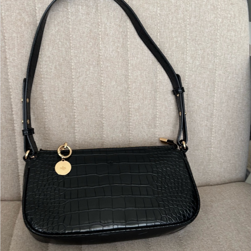 ela handbags Black Croc-Embossed Shoulder Bag